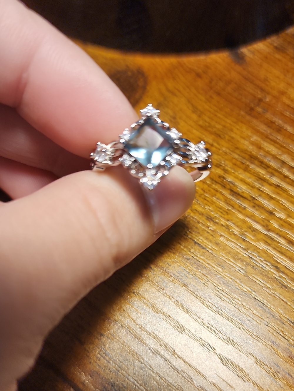 1pc Fashion Baby Blue Gemstone & Rhinestones Cubic Zirconia Ring, Suitable For